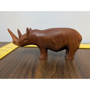 Hand Carved Wooden Rhino ~ 7"L x 3.5"H